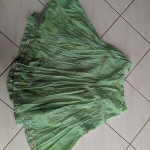 Green Embellished Circle Skirt with Sequin Trim